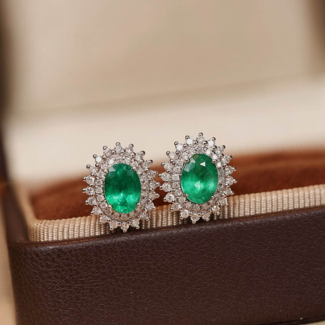 14k Gold 2.26 Ctw Vivid Green Natural Emerald & Diamond Earrings - 2