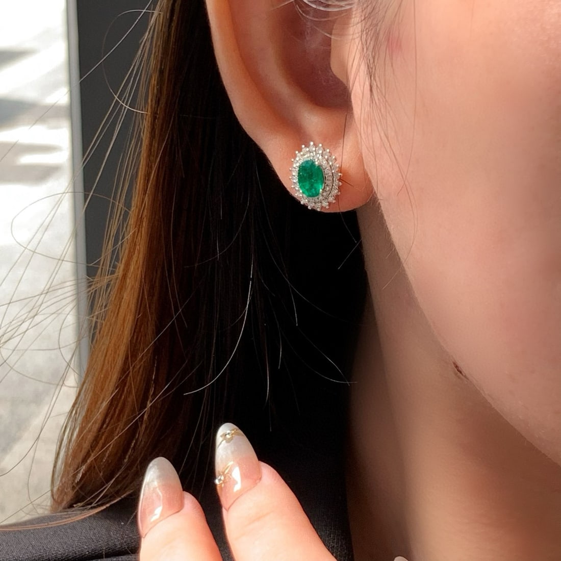 14k Gold 2.26 Ctw Vivid Green Natural Emerald & Diamond Earrings - 5