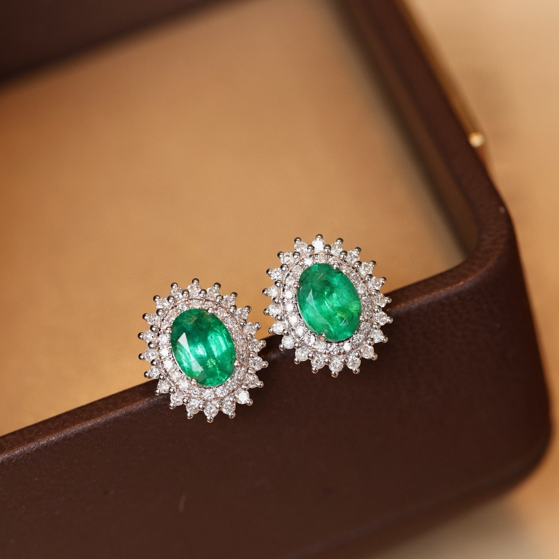 14k Gold 2.26 Ctw Vivid Green Natural Emerald & Diamond Earrings - 6