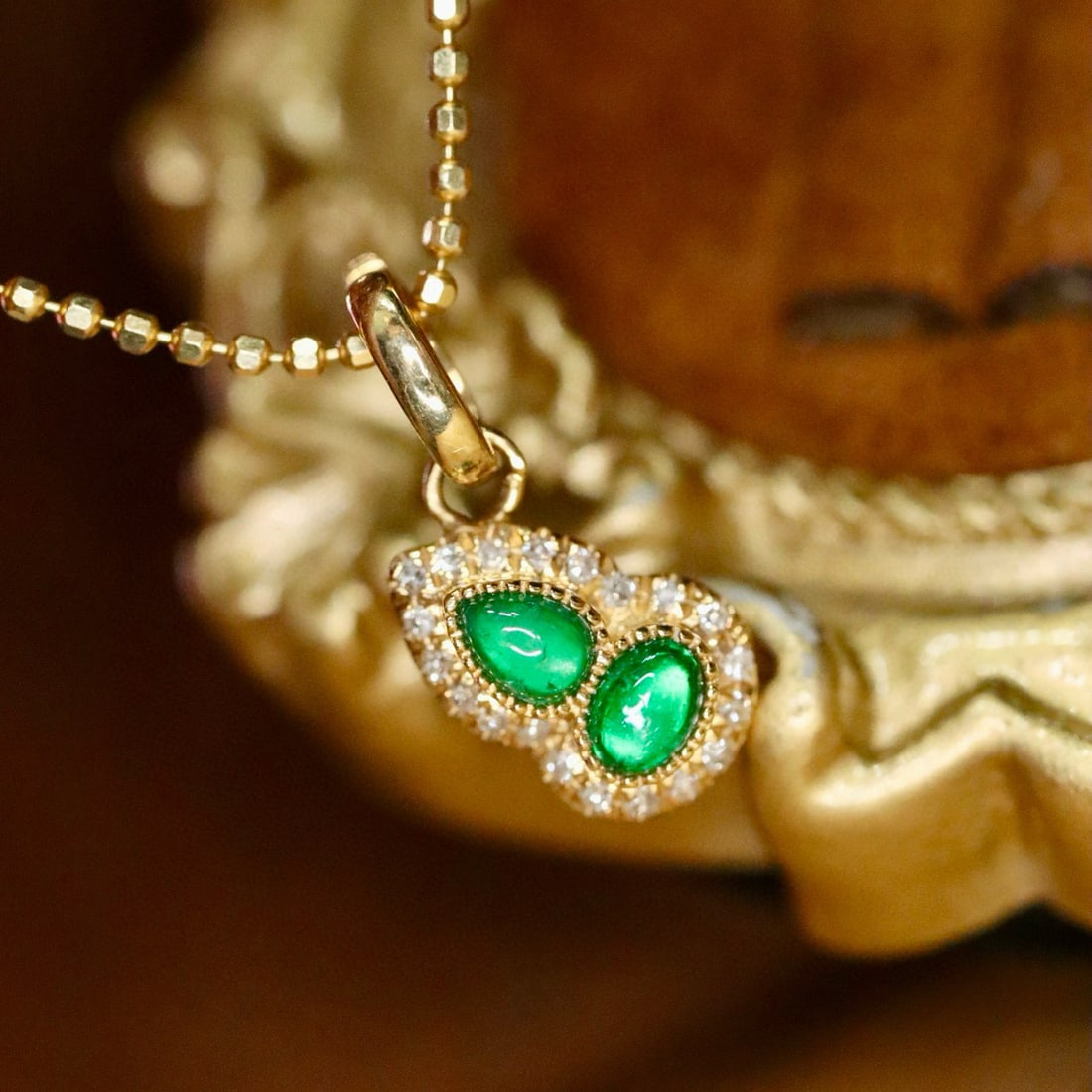 14k Gold 0.22 Ctw Vivid Green Natural Emerald & Diamond Pendant( Without Chain ) - 3
