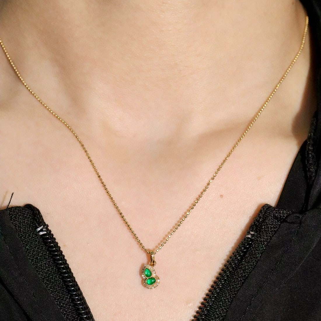 14k Gold 0.22 Ctw Vivid Green Natural Emerald & Diamond Pendant( Without Chain ) - 5