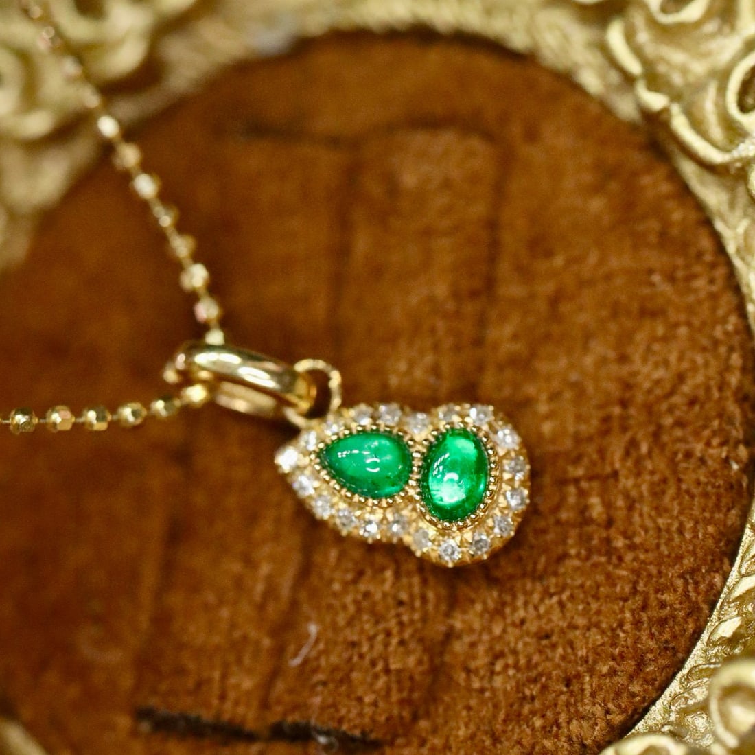 14k Gold 0.22 Ctw Vivid Green Natural Emerald & Diamond Pendant( Without Chain ) - 6