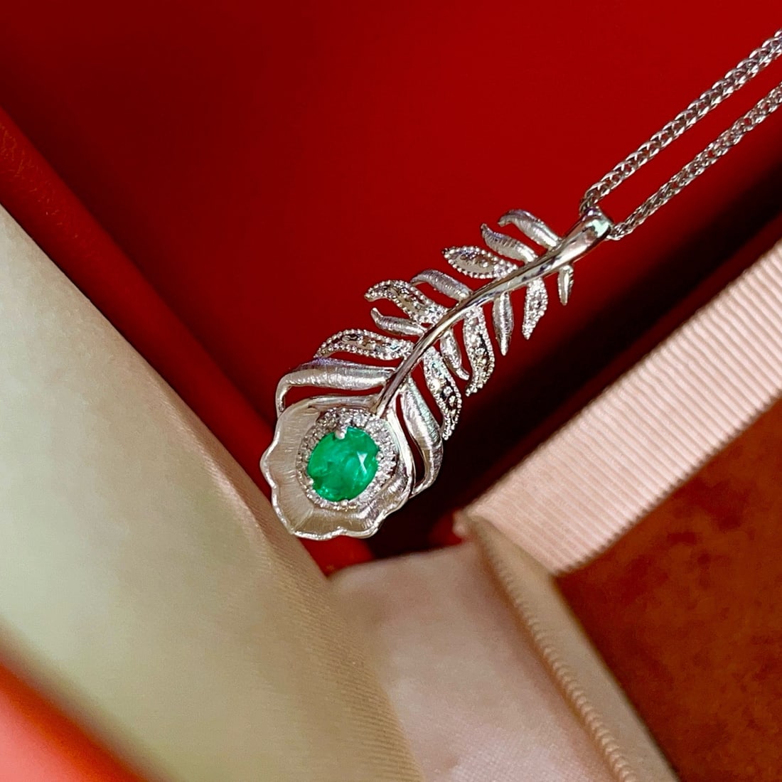 14k Gold 0.48 Ct Natural Emerald & Diamond Pendant( Without Chain ) - 2