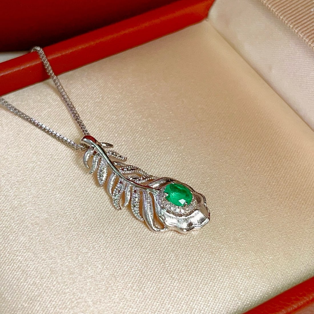 14k Gold 0.48 Ct Natural Emerald & Diamond Pendant( Without Chain ) - 3
