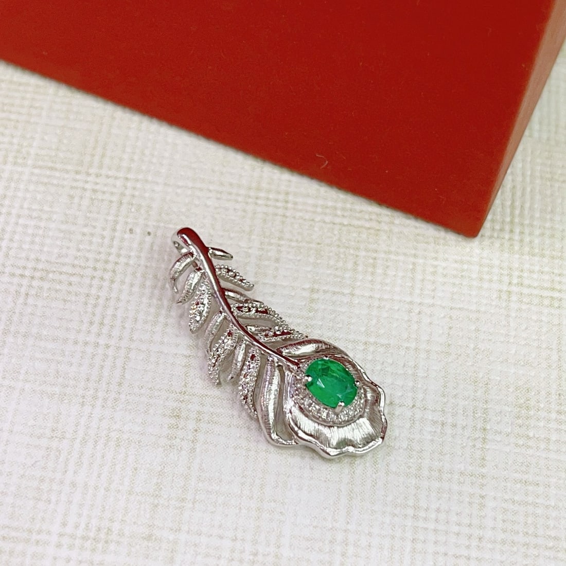 14k Gold 0.48 Ct Natural Emerald & Diamond Pendant( Without Chain ) - 5