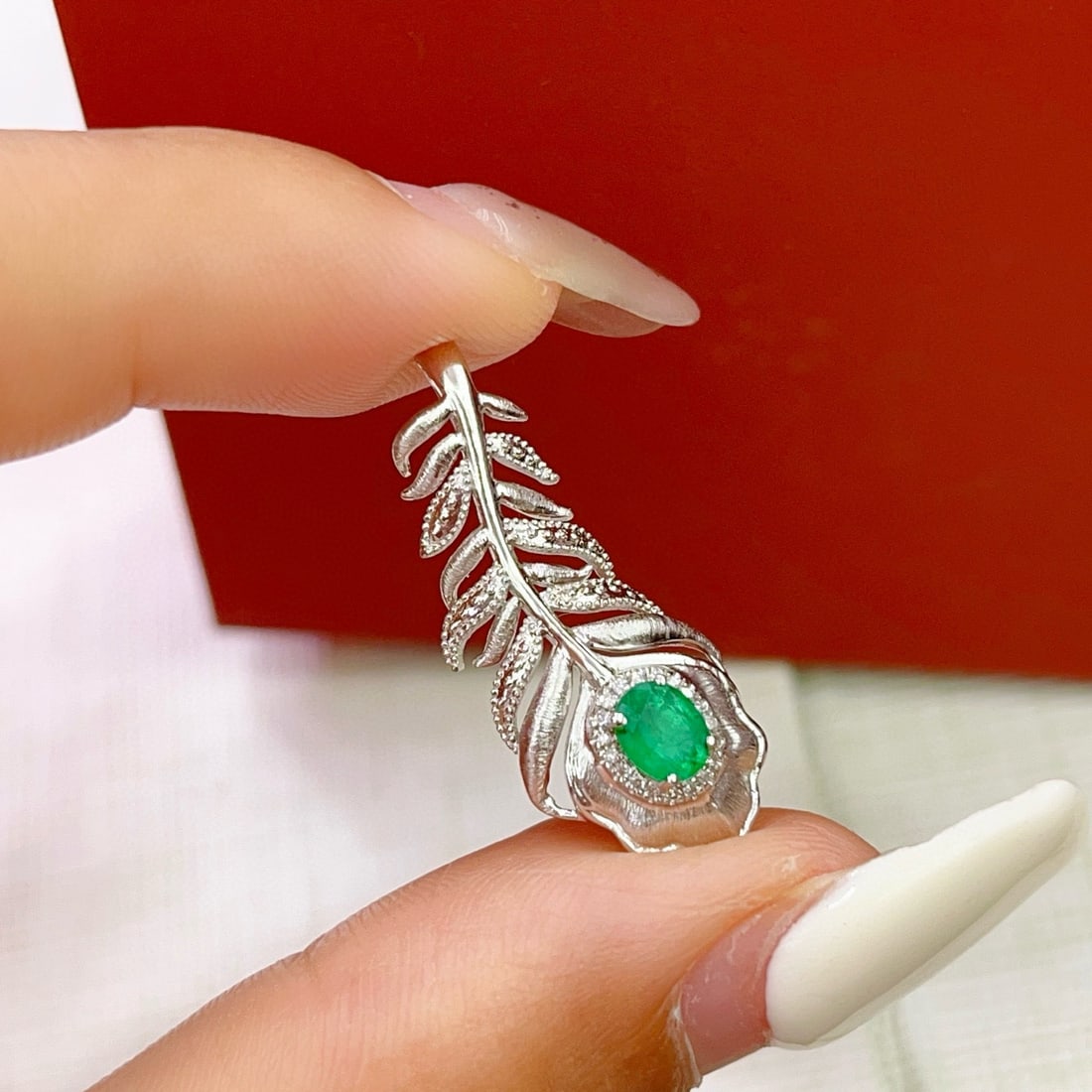 14k Gold 0.48 Ct Natural Emerald & Diamond Pendant( Without Chain ) - 6