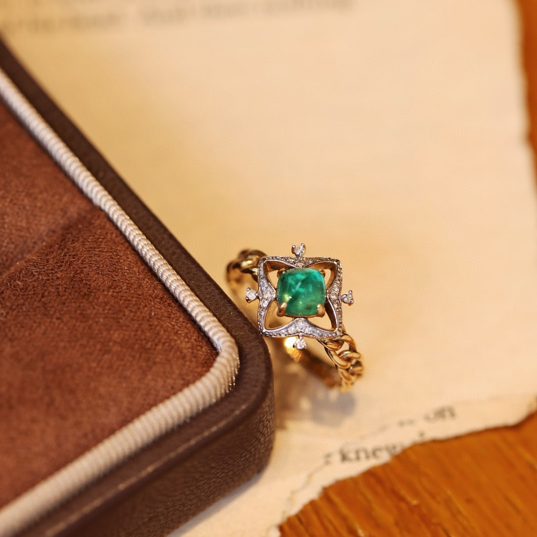 14k Gold 0.8 Ct Natural Emerald & Diamond Ring - 3