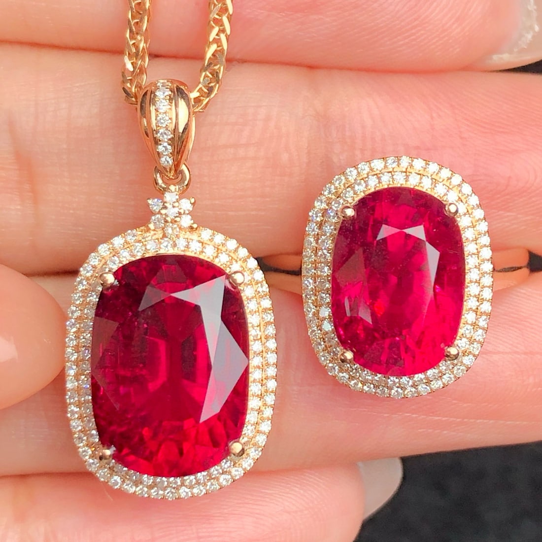 14k Gold 13.1 Ct Natural Tourmaline & Diamond Jewelry Set - 4