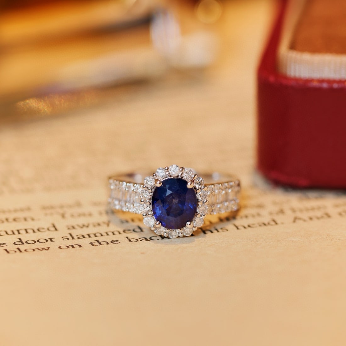 14k Gold 2.52 Ctw Natural Sapphire & Diamond Ring: Ref:231084133 // gold content:14k gold // ring size:7. 25us // // main gemstone:sapphire // shape:oval // carat weight:1. 92ct // color:royal blue // treatment:natural // // adjacent gemstone 2 :