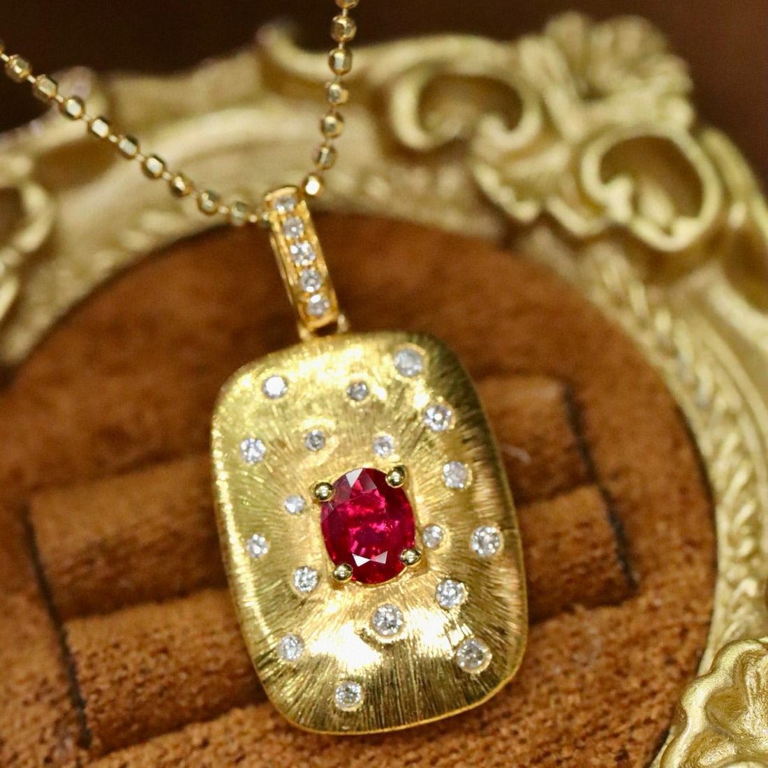 14k Gold 0.42 Ctw Natural Ruby & Diamond Pendant( Without Chain ): Ref:231084136 // gold content:14k gold // main gemstone:ruby // shape:oval // carat weight:0. 30ct // color:red // treatment:natural // // adjacent gemstone 2 : diamond // shape:round // carat