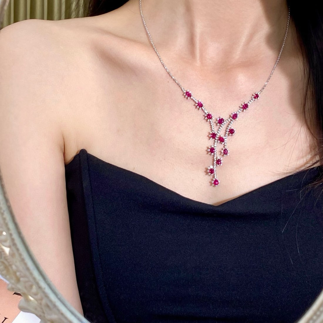 14k Gold 9.00 Ctw Natural Ruby & Diamond Necklace - 4