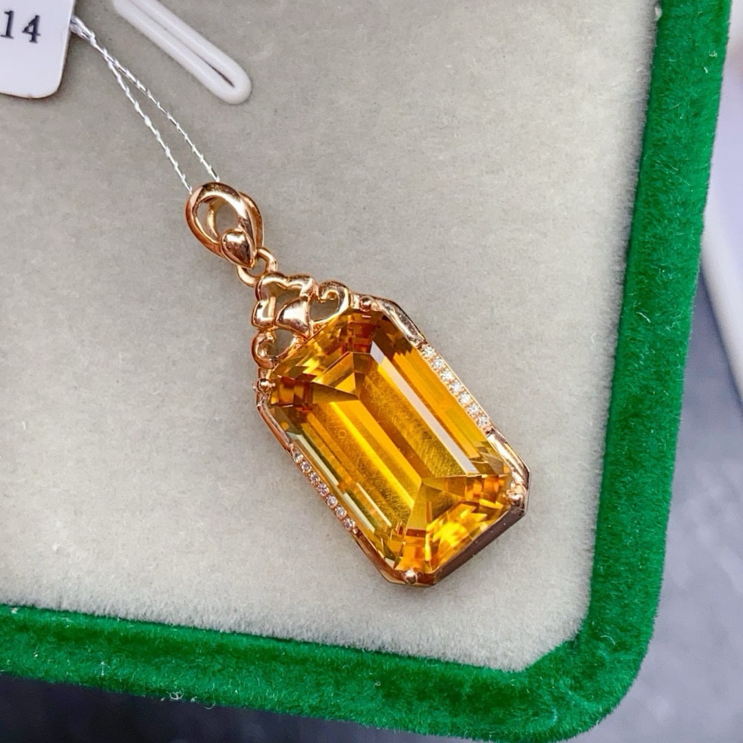 14k Gold 9.69 Ctw Natural Citrine & Diamond Pendant( Without Chain ) - 3