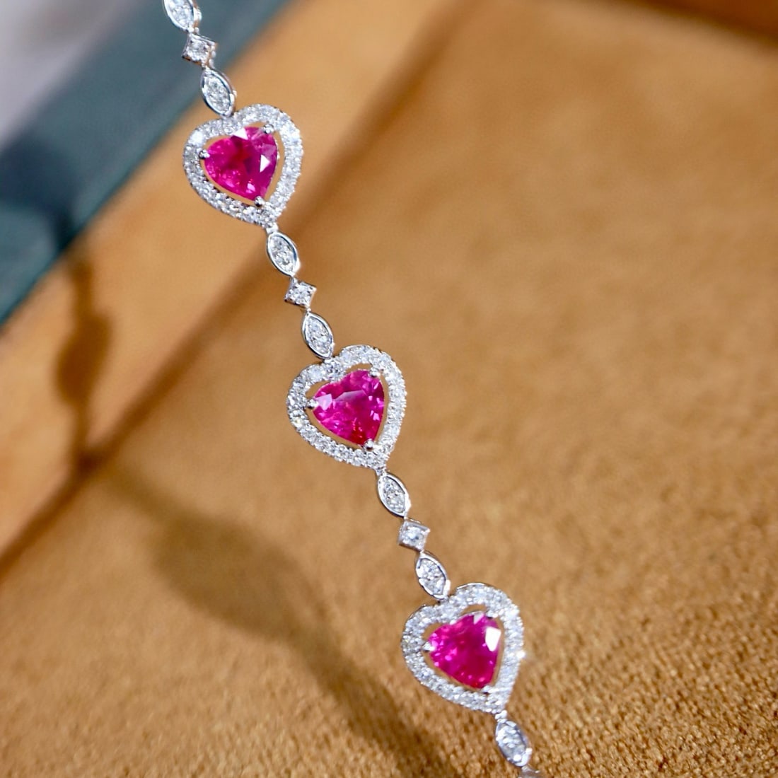 14k Gold 2.99 Ctw Natural Ruby & Diamond Bracelet: Ref:231084197 // gold content:14k gold // main gemstone:ruby // shape:heart // carat weight:2. 35ct // color:red // treatment:natural // // adjacent gemstone 2 : diamond // shape:round // carat