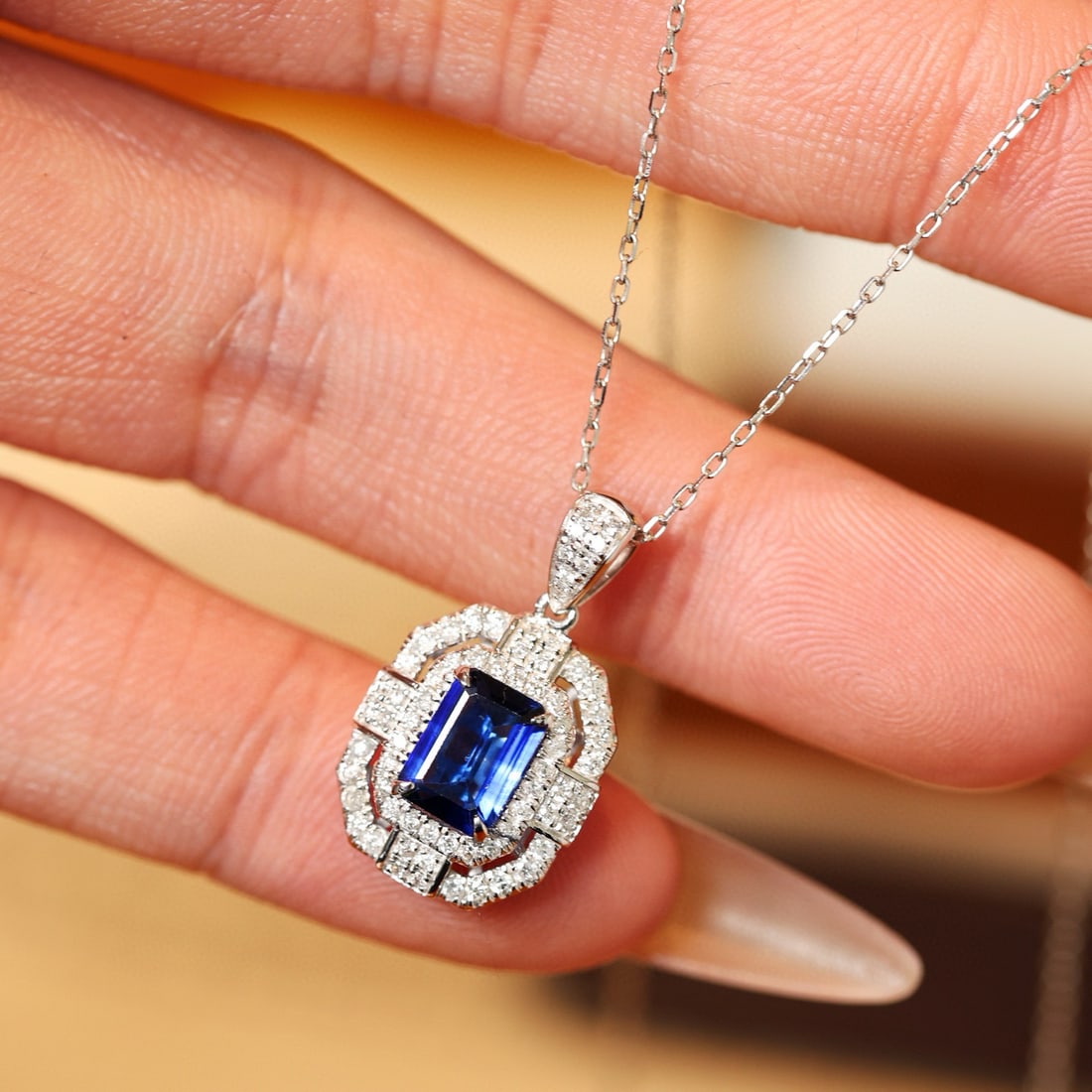 14k Gold 1.33 Ctw Natural Sapphire & Diamond Pendant( Without Chain ) - 4