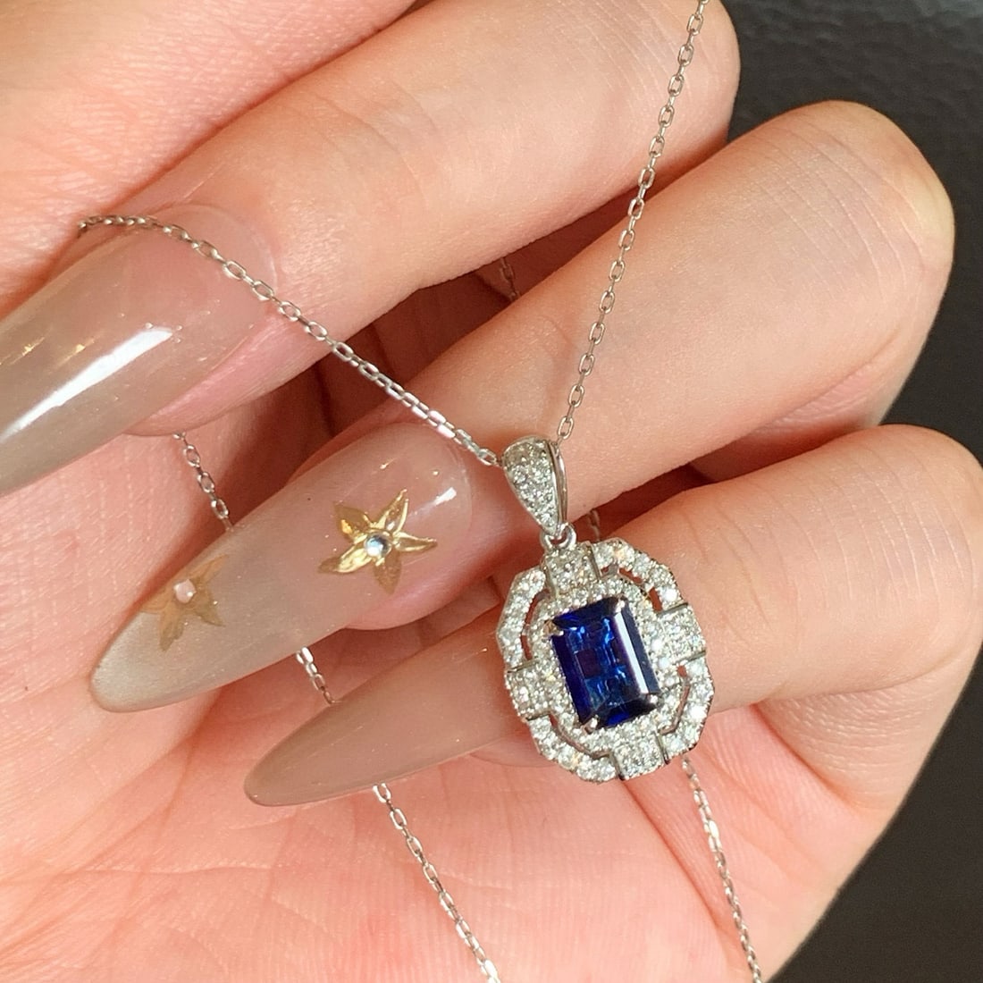 14k Gold 1.33 Ctw Natural Sapphire & Diamond Pendant( Without Chain ) - 6