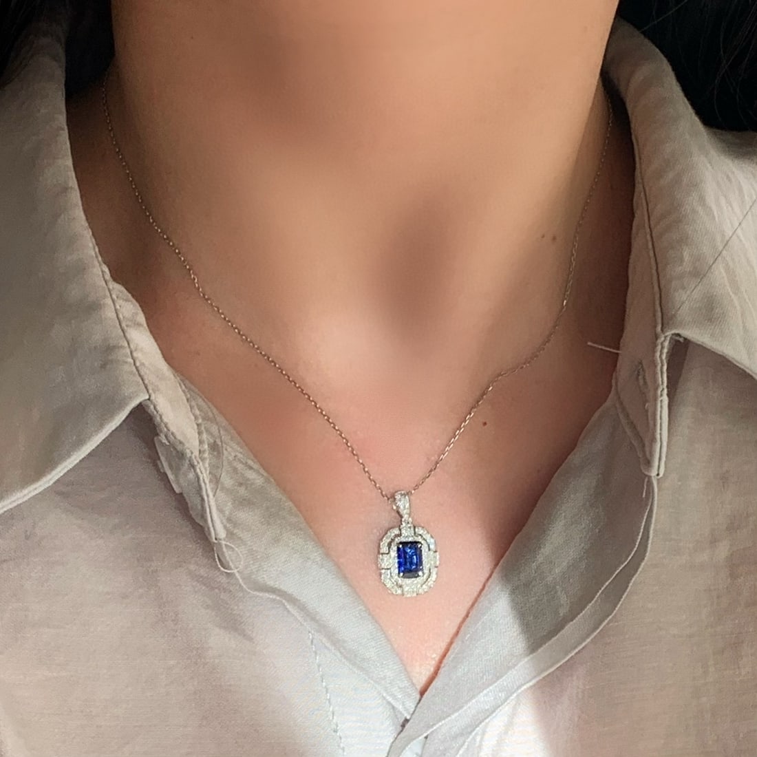 14k Gold 1.33 Ctw Natural Sapphire & Diamond Pendant( Without Chain ) - 7