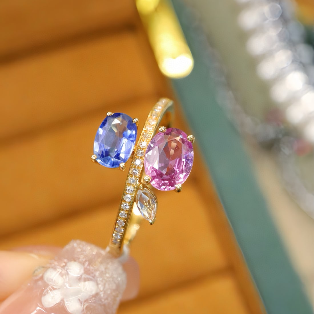 14k Gold 1.46 Ctw Natural Sapphire & Diamond & Toi Et Moi Ring - 2