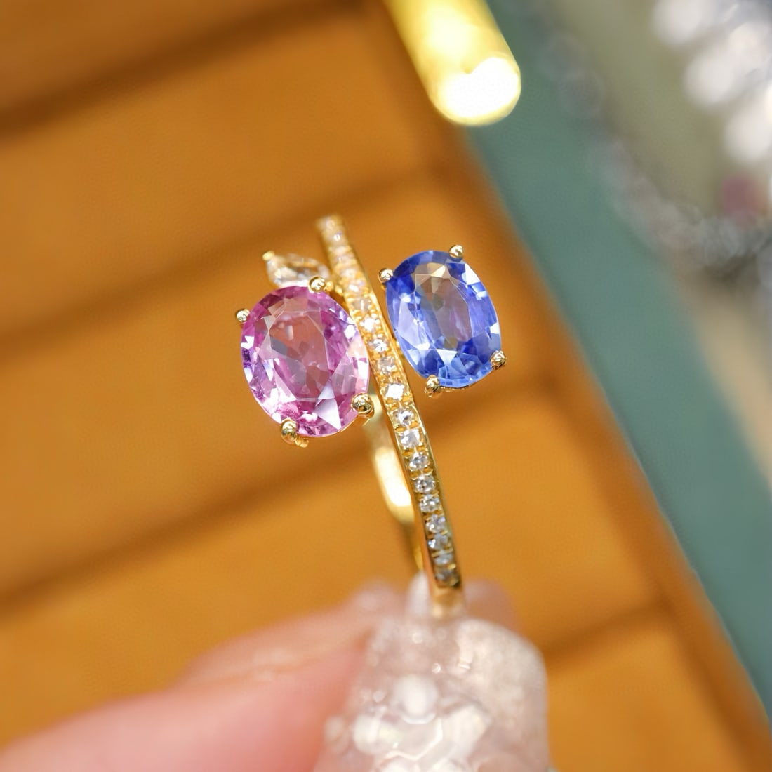 14k Gold 1.46 Ctw Natural Sapphire & Diamond & Toi Et Moi Ring - 3