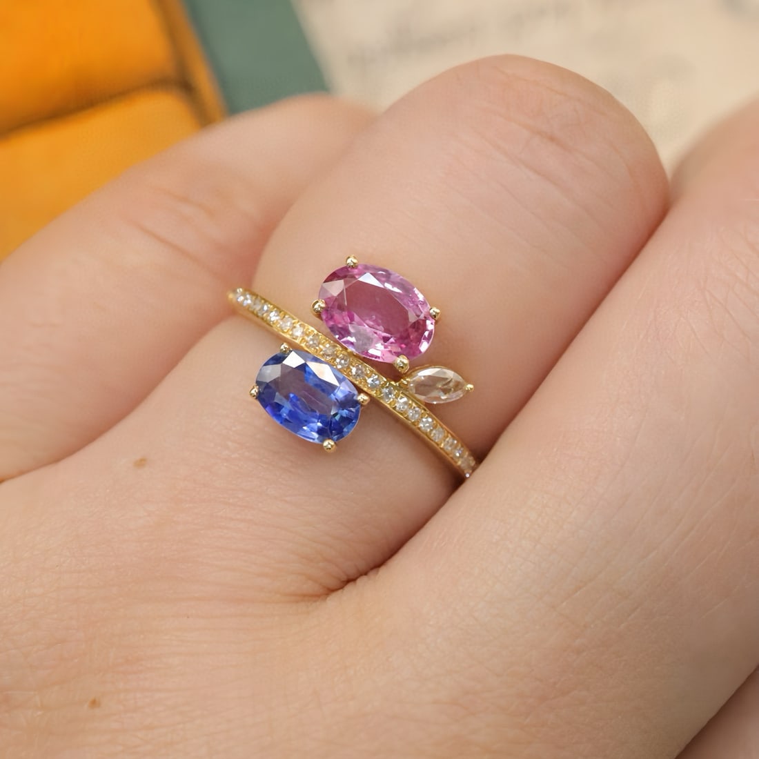 14k Gold 1.46 Ctw Natural Sapphire & Diamond & Toi Et Moi Ring - 6