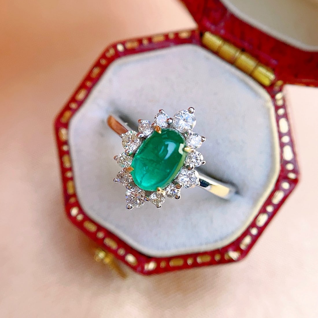 14k Gold 1 Ct Natural Emerald & Diamond Ring - 2