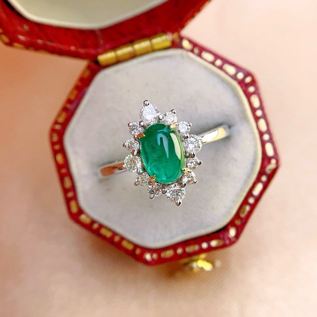 14k Gold 1 Ct Natural Emerald & Diamond Ring - 4