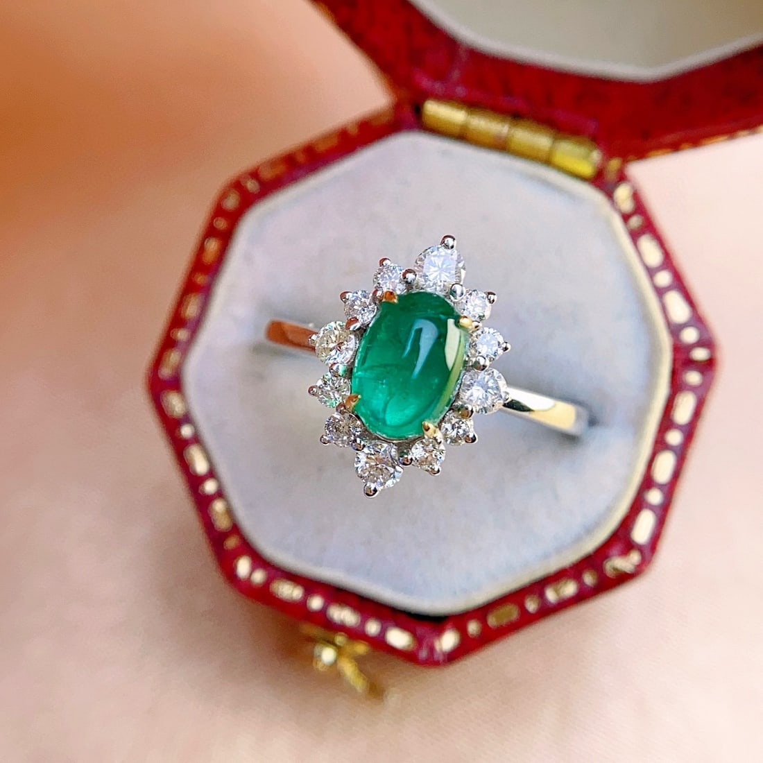 14k Gold 1 Ct Natural Emerald & Diamond Ring - 5
