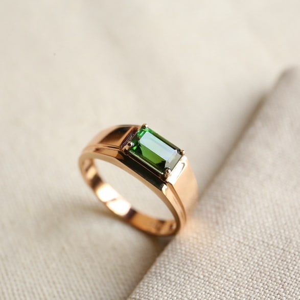 14k Gold 1.5 Ct Natural Tourmaline & Men¡¯s Ring - 2