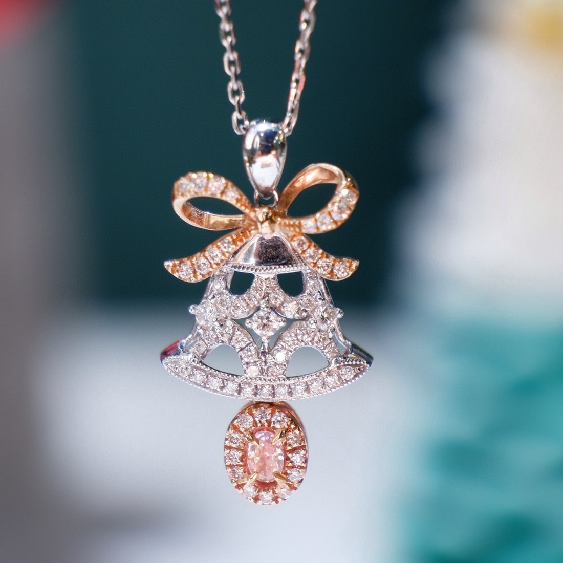 14k Gold 0.30 Ctw Natural Pink Diamond & Diamond Necklace: Ref:231084247 // gold content:14k gold // main gemstone:pink diamond // shape:oval // carat weight:0. 07ct // color:pink // treatment:natural // // adjacent gemstone 2 : diamond // shape:round //