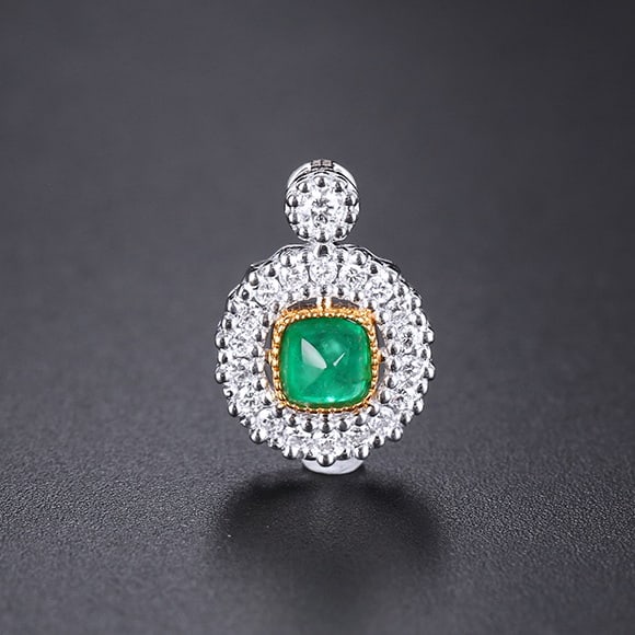 14k Gold 0.57 Ctw Natural Emerald & Diamond Pendant( Without Chain ): Ref:231084255 // gold content:14k gold // main gemstone:emerald // shape:sugar-loaf // carat weight:0. 36ct // color:green // treatment:natural // // adjacent gemstone 2 : diamond // shape:round //