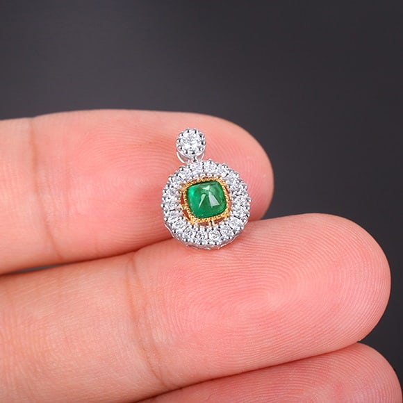14k Gold 0.57 Ctw Natural Emerald & Diamond Pendant( Without Chain ) - 5