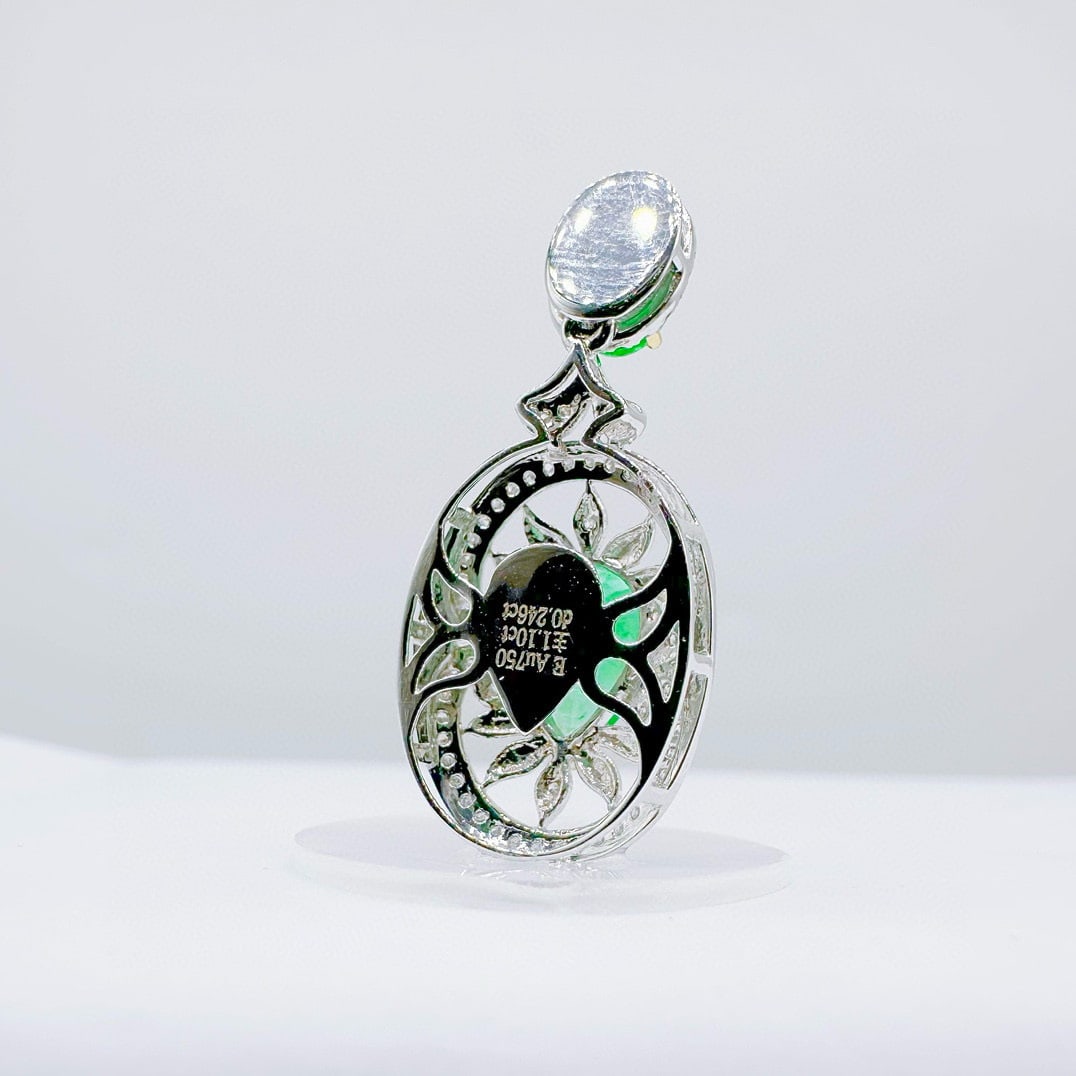 14k Gold 1.34 Ctw Vivid Green Natural Emerald & Diamond Pendant( Without Chain ) - 4