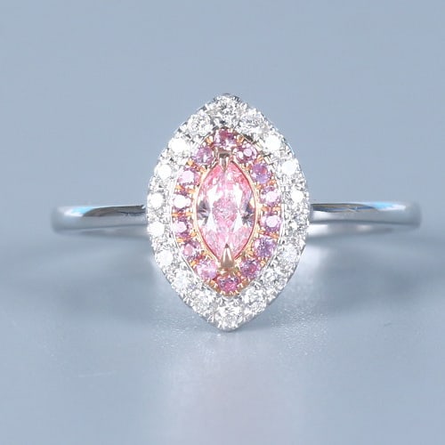 14k Gold 0.37 Ctw Natural Pink Diamond & Diamond Ring: Ref:231084291 // gold content:14k gold // ring size:7. 25us // // main gemstone:pink diamond // shape:marquise // carat weight:0. 19ct // color:pink // treatment:natural // // adjacent gemstone 2 :