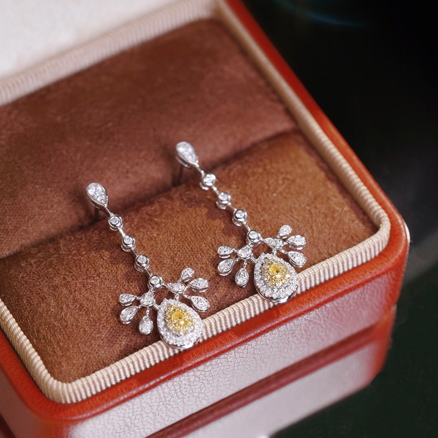 14k Gold 0.8 Ct Natural Color Diamond Earrings - 2