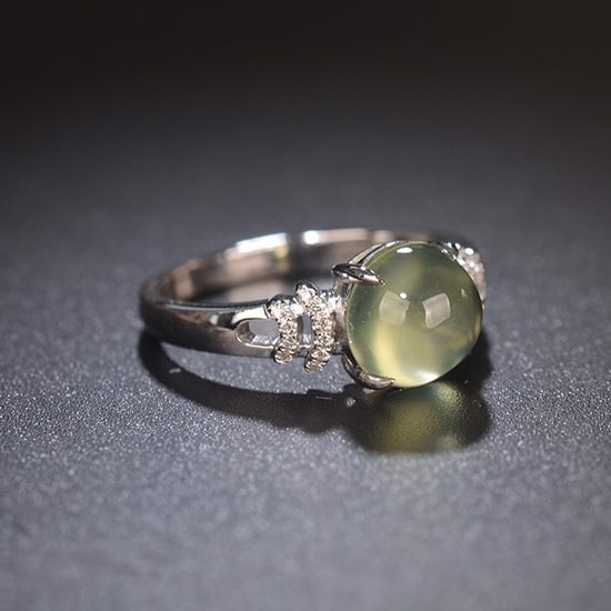 14k Gold 2.46 Ctw Natural Prehnite & Diamond Ring - 2