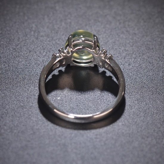 14k Gold 2.46 Ctw Natural Prehnite & Diamond Ring - 4