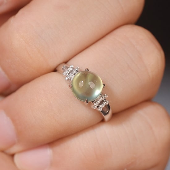 14k Gold 2.46 Ctw Natural Prehnite & Diamond Ring - 5