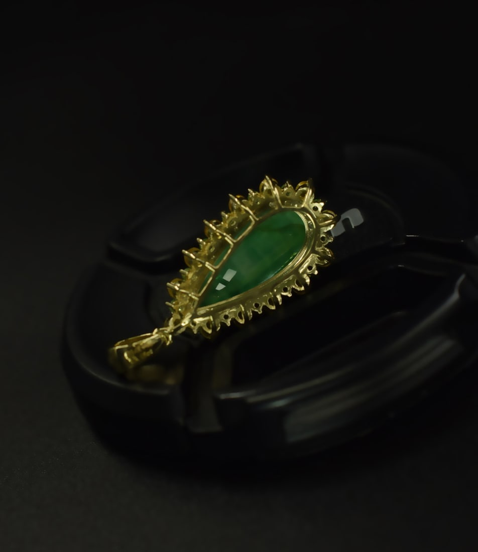 14k Gold 3.16 Ctw Natural Emerald & Diamond Pendant( Without Chain ) - 2