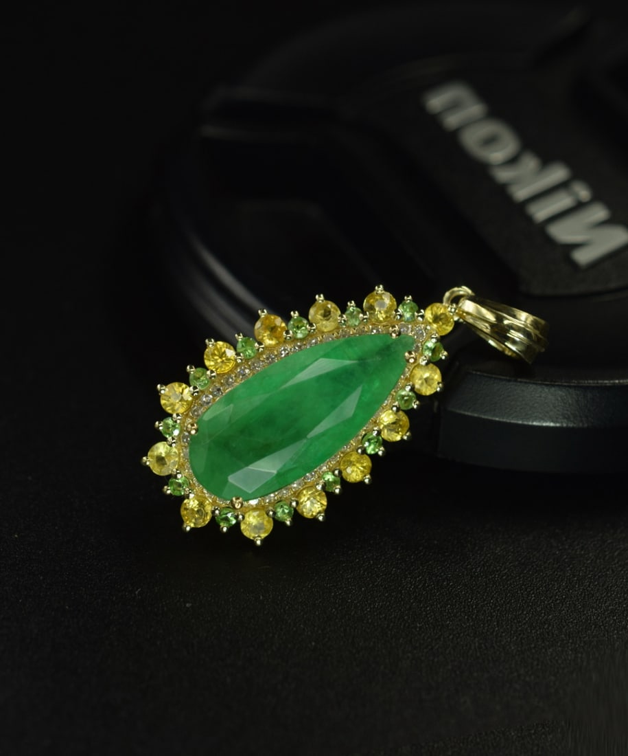 14k Gold 3.16 Ctw Natural Emerald & Diamond Pendant( Without Chain ) - 3