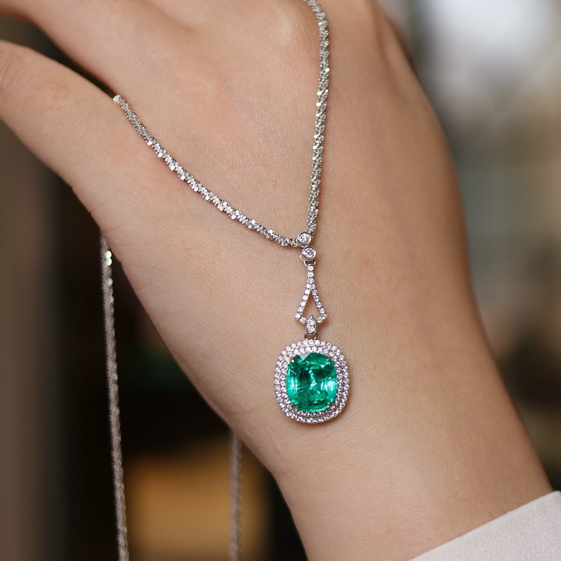 14k Gold 3.87 Ctw Vivid Green Natural Emerald & Diamond Pendant( Without Chain ) - 2