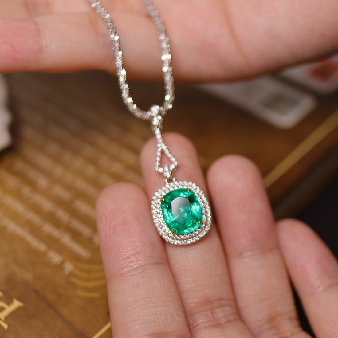 14k Gold 3.87 Ctw Vivid Green Natural Emerald & Diamond Pendant( Without Chain ) - 4