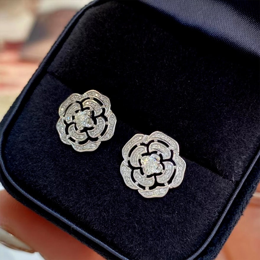14k Gold 0.32 Ct Natural H Diamond & Flowers Earrings - 2