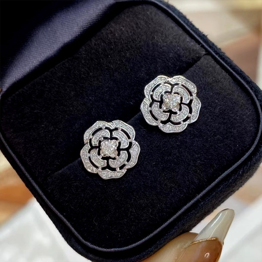 14k Gold 0.32 Ct Natural H Diamond & Flowers Earrings - 3