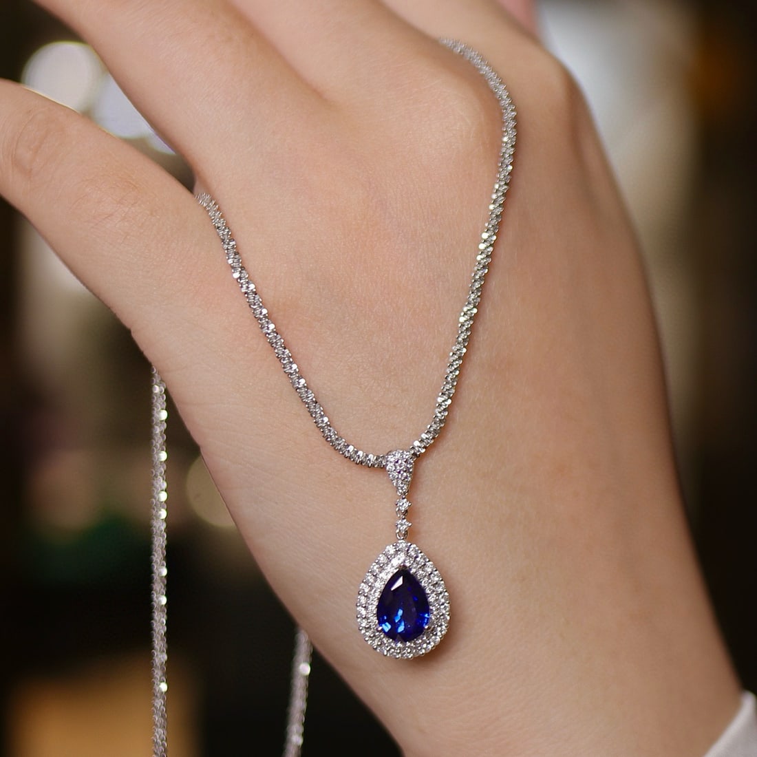 14k Gold 2.07 Ctw Vivid Blue Natural Sapphire & Diamond Pendant( Without Chain ) - 2