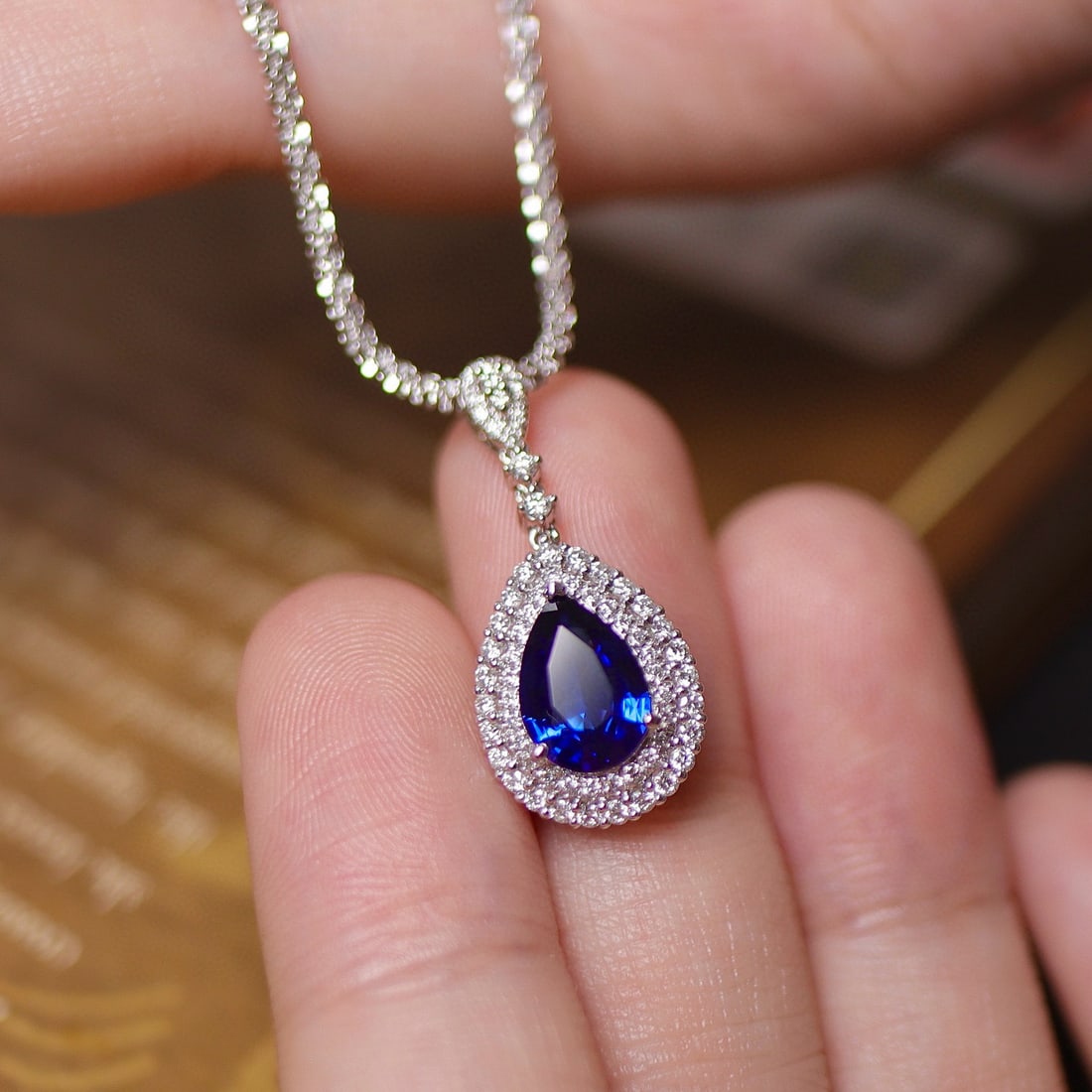 14k Gold 2.07 Ctw Vivid Blue Natural Sapphire & Diamond Pendant( Without Chain ) - 4