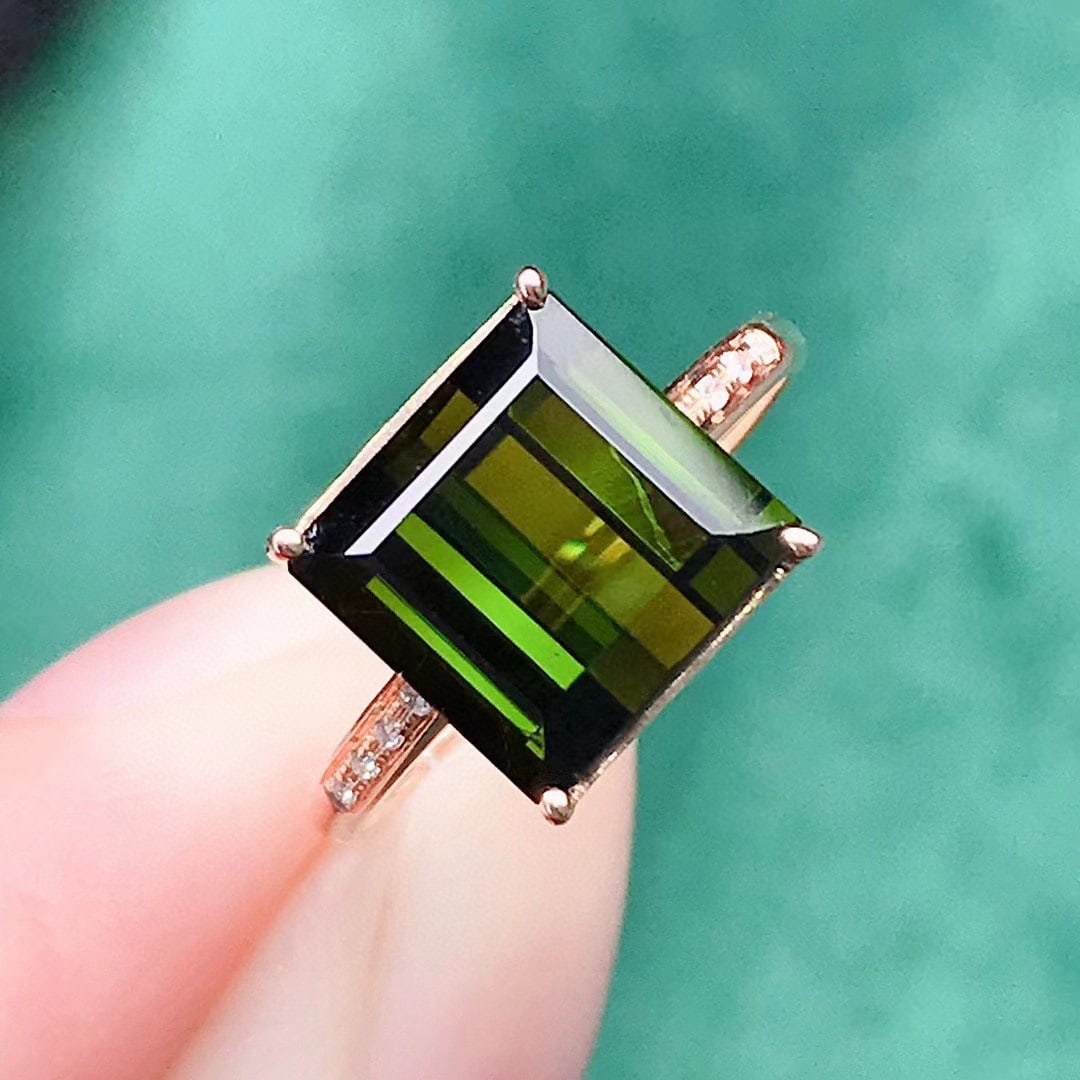 14k Gold 4.39 Ctw Natural Tourmaline & Diamond Ring - 2