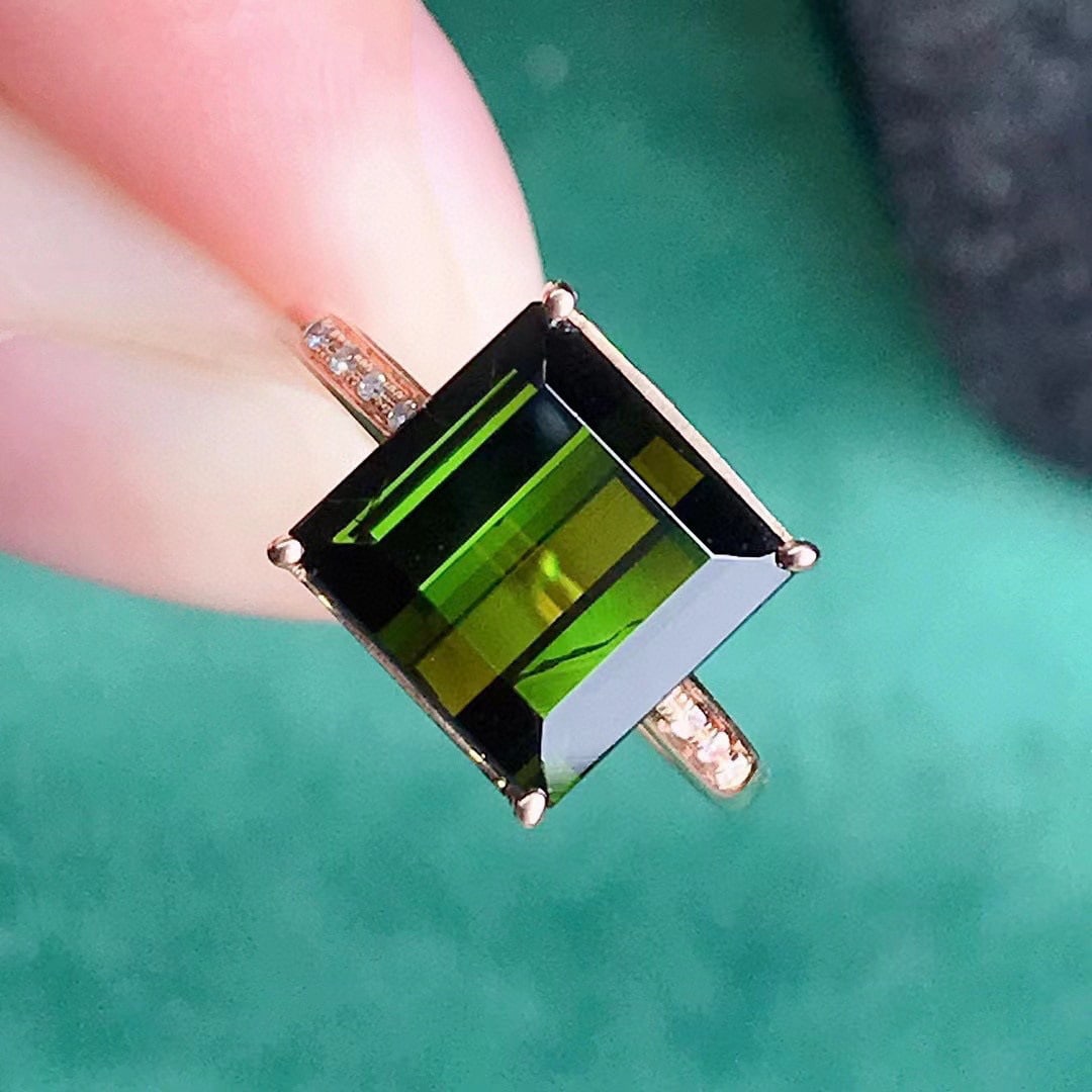 14k Gold 4.39 Ctw Natural Tourmaline & Diamond Ring - 3