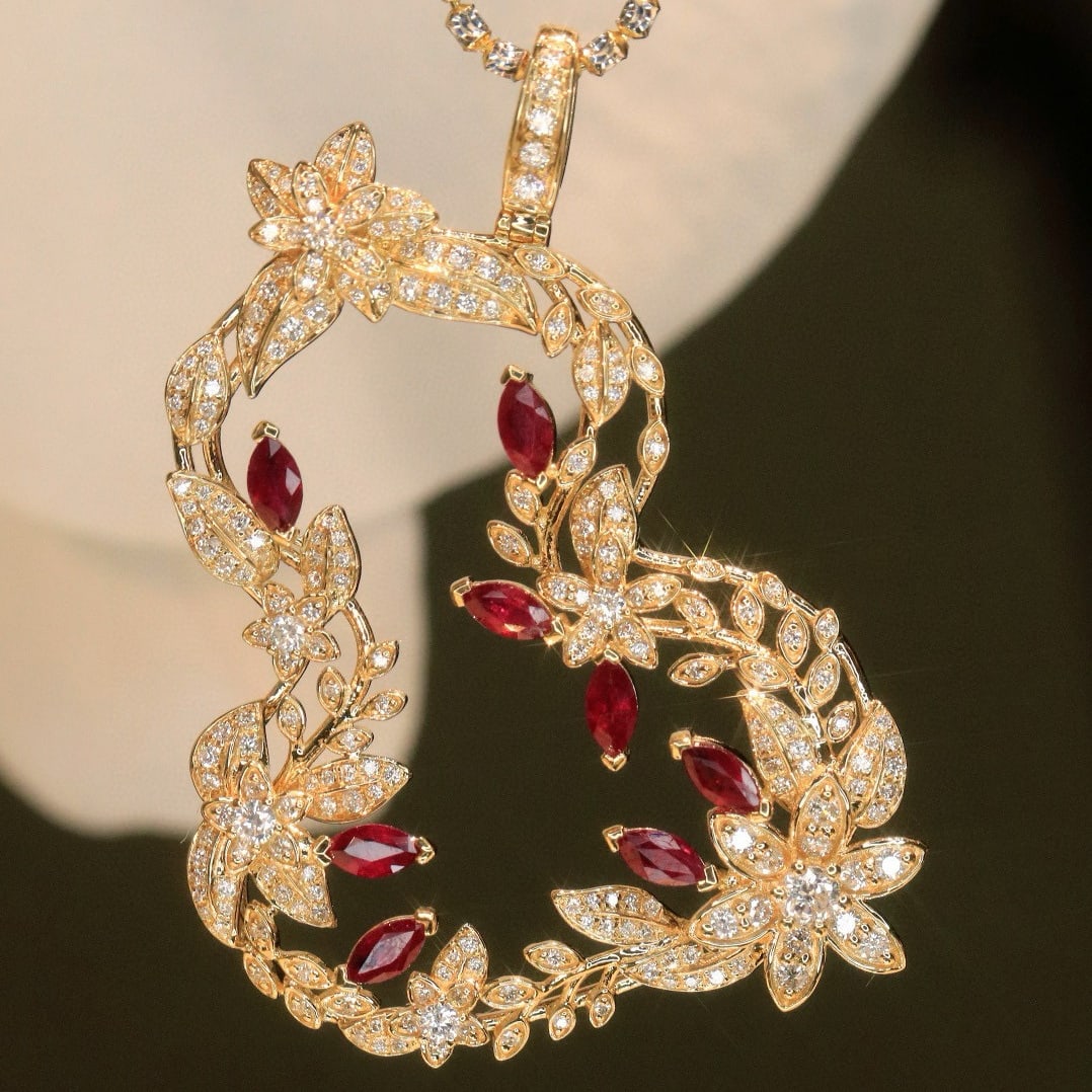 14k Gold 1.67 Ctw Natural Ruby & Diamond Pendant( Without Chain ) - 4