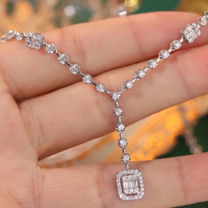 14k Gold 3 Ct Natural H Diamond Necklace - 5