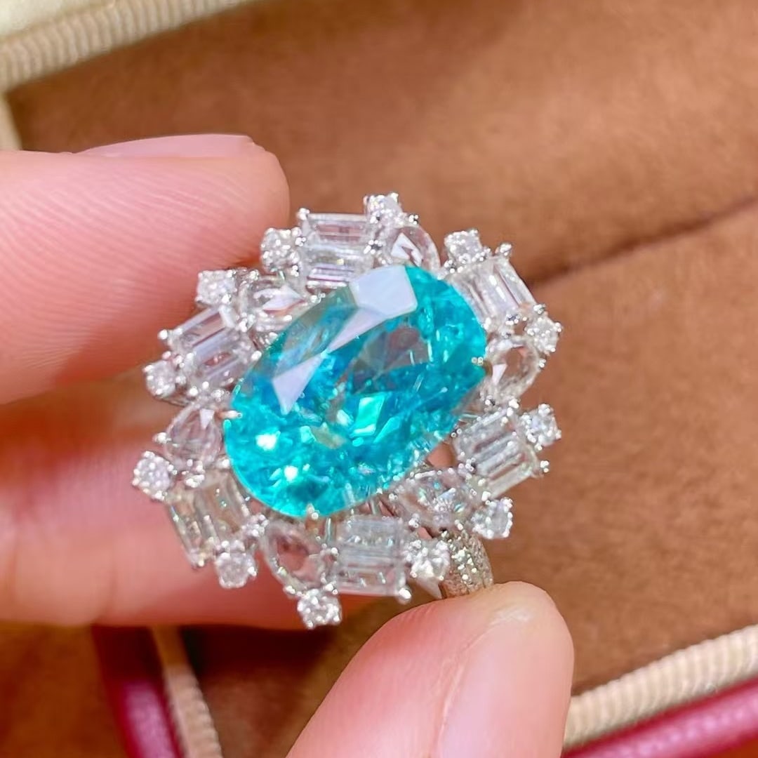 14k Gold 4.50 Ctw Natural Paraiba Tourmaline & Sapphire Ring - 4