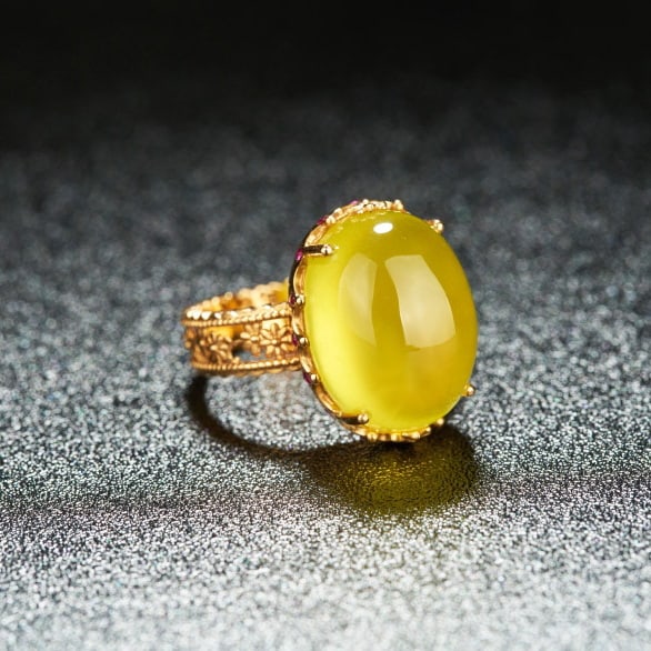 14k Gold 13.35 Ct Natural Prehnite & Ruby Ring - 2